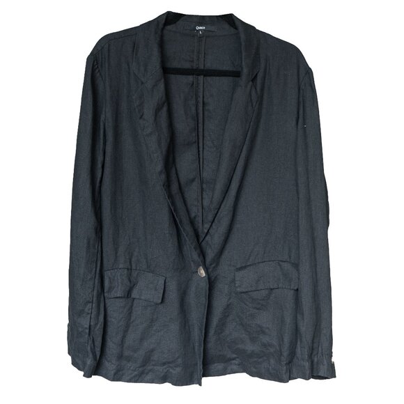 Quince Linen Blazer Jacket Black Scandi Girl Minimal Goth One Button Coat - Picture 2 of 13